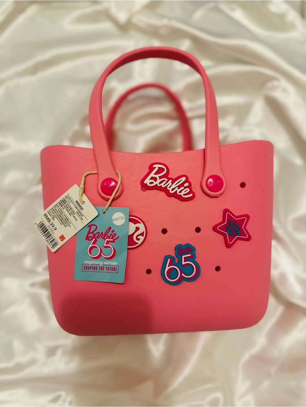 Barbie Pink Kids Tote Bag with 65th Anniversary Charms